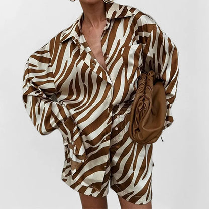 The Zebra Print Chic Set – Blouse & Elastic Waist Shorts