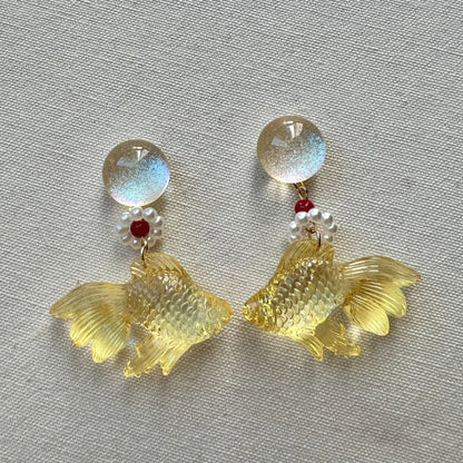 Goldfish Drop Earrings – Asymmetrical Resin Koi Design