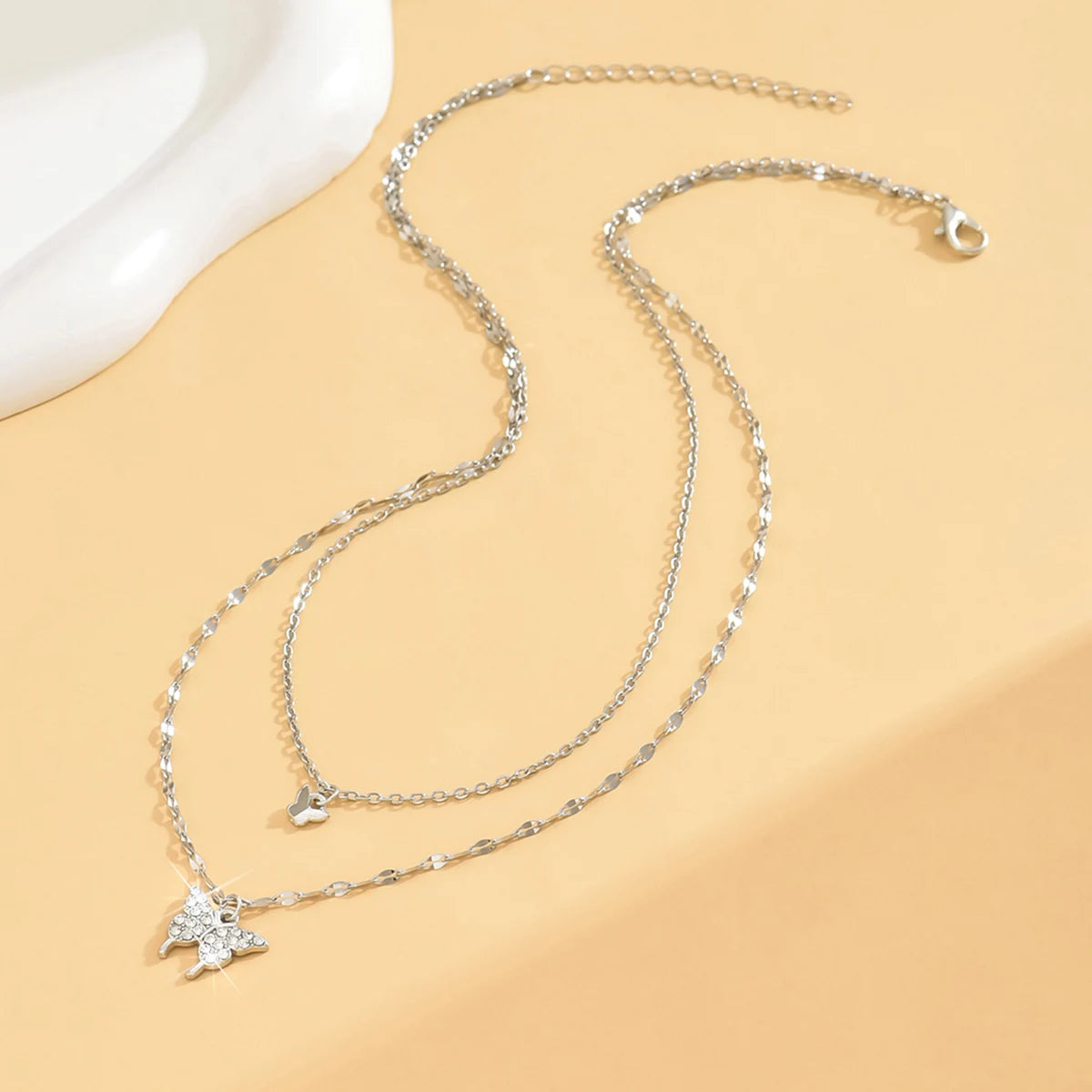 Sparkling Double-Layer Butterfly Necklace – Romantic Party Charm