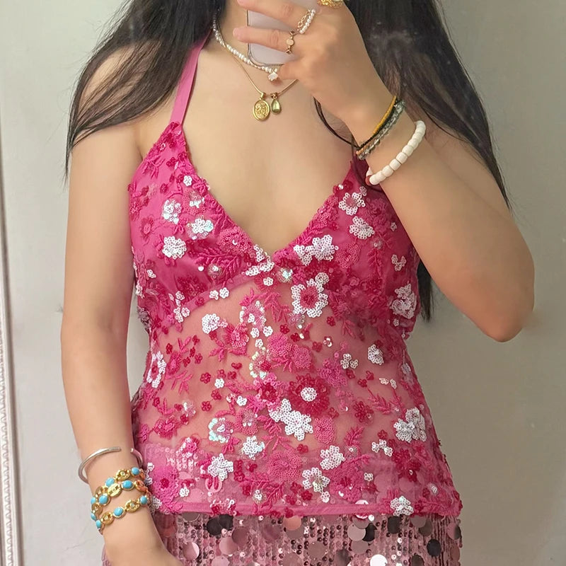Boho Y2K Collection- Vintage Sequin Halter Top