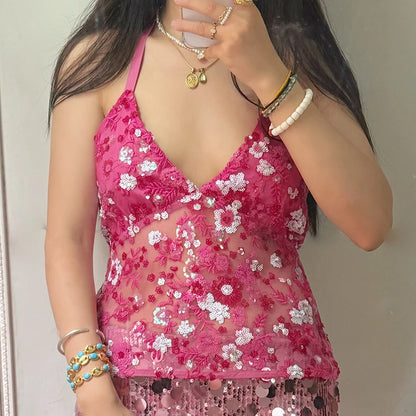 Boho Y2K Collection- Vintage Sequin Halter Top