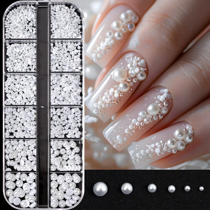 12-Grid Pearl Nail Rhinestones Kit