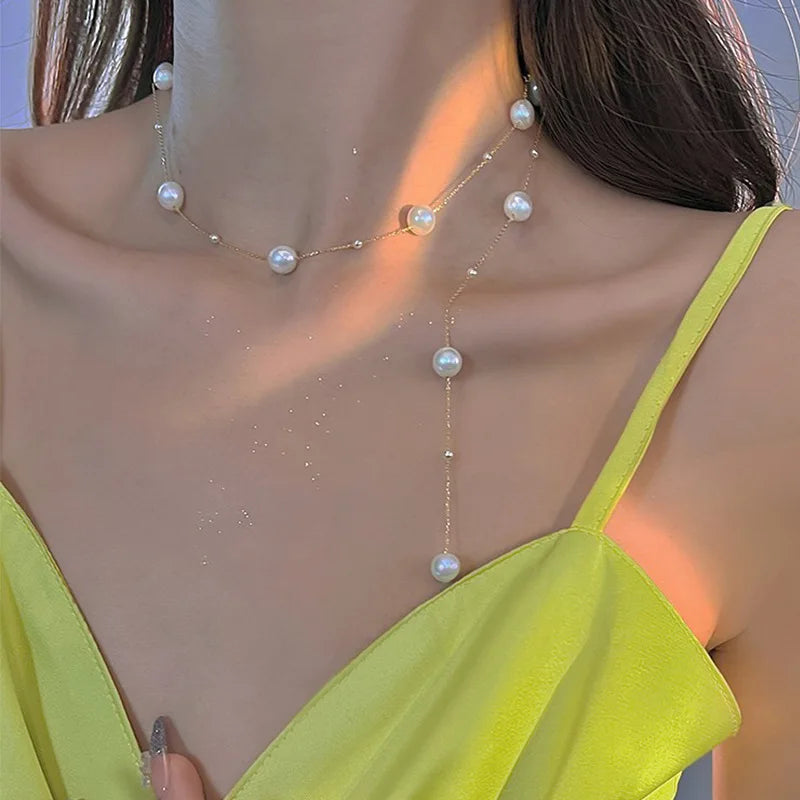 The Back-Drape Pearl Tassel Necklace – Long Imitation Pearl Body Chain