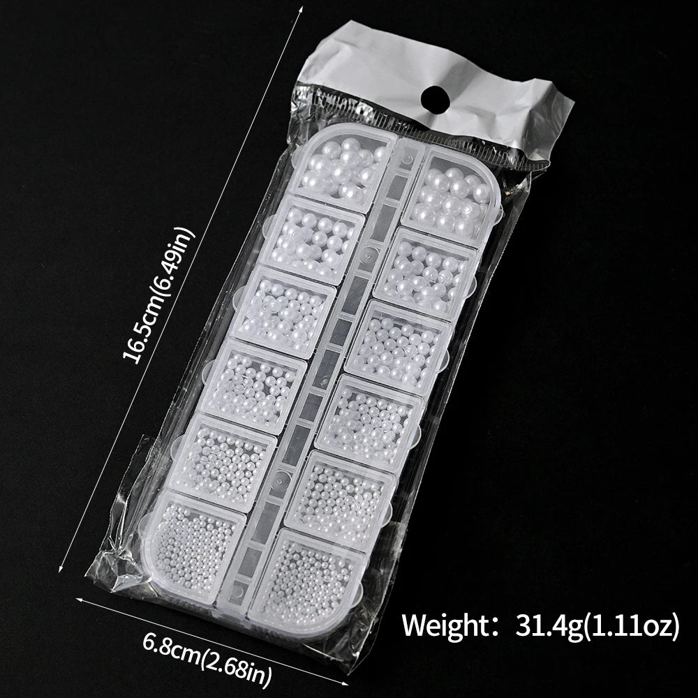 12-Grid Pearl Nail Rhinestones Kit