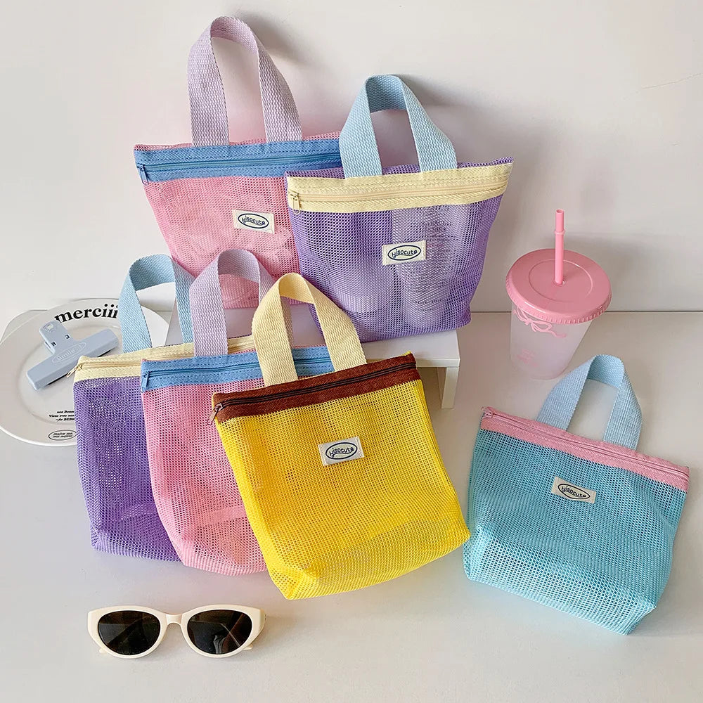 The Vibrant Mini Mesh Tote – Foldable Cosmetic & Beach Bag
