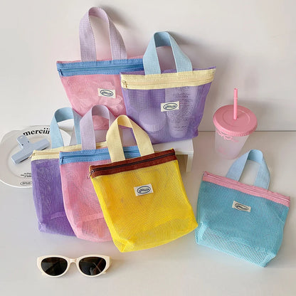 The Vibrant Mini Mesh Tote – Foldable Cosmetic & Beach Bag