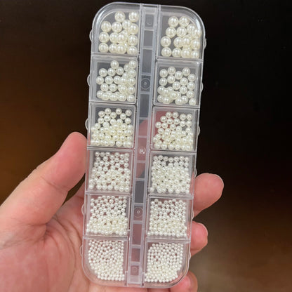 12-Grid Pearl Nail Rhinestones Kit