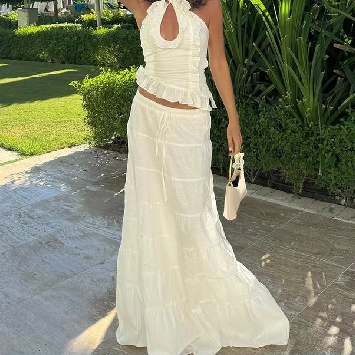 Boho Y2K Collection- Ruffle Halter Maxi Skirt Set