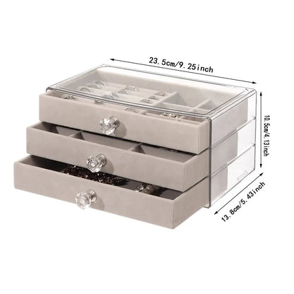 1 High-Capacity 3-Layer Flannel Jewelry Box Drawer – Storage for Earrings, Necklaces & Rings