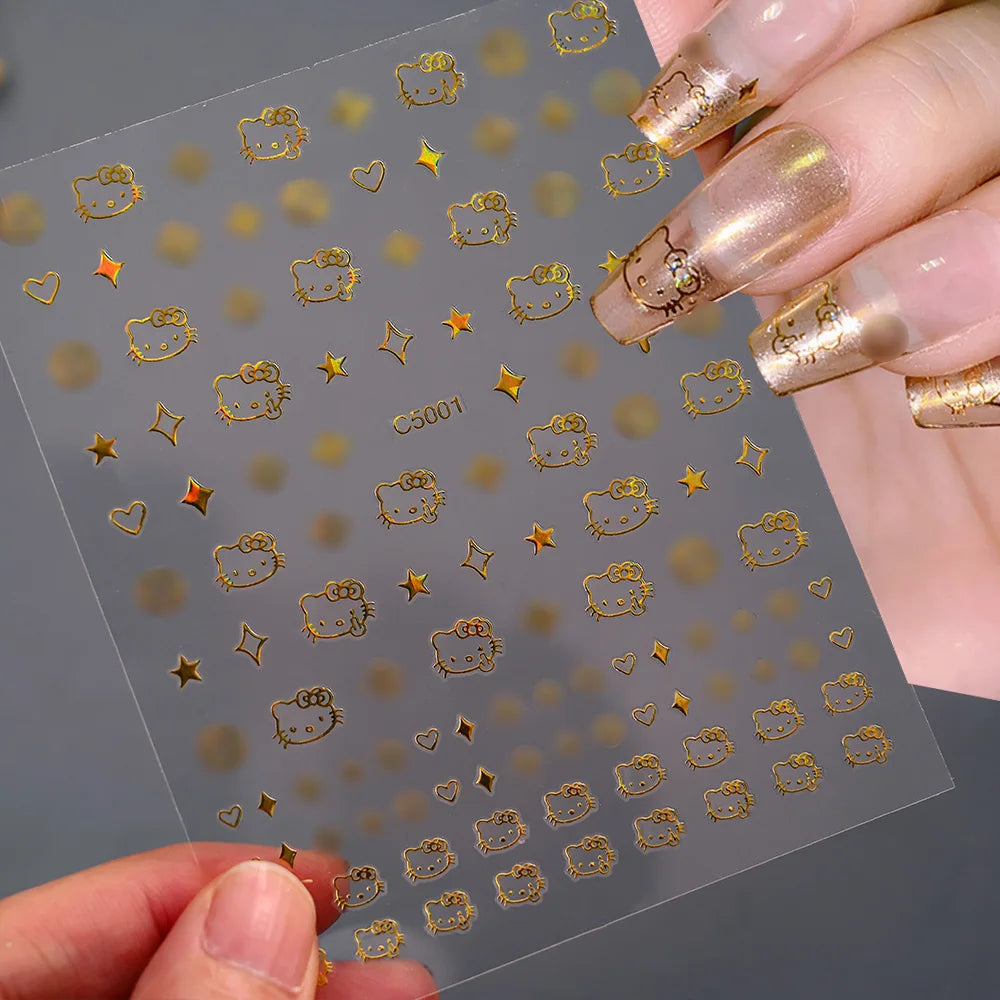 3D Cartoon Hello Kitty Nail Art Stickers – Laser Decals for Perfect Manicures