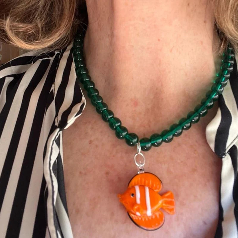 Glazed Fish Pendant Necklace