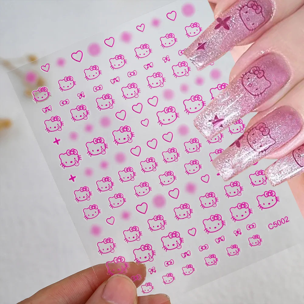 3D Cartoon Hello Kitty Nail Art Stickers – Laser Decals for Perfect Manicures