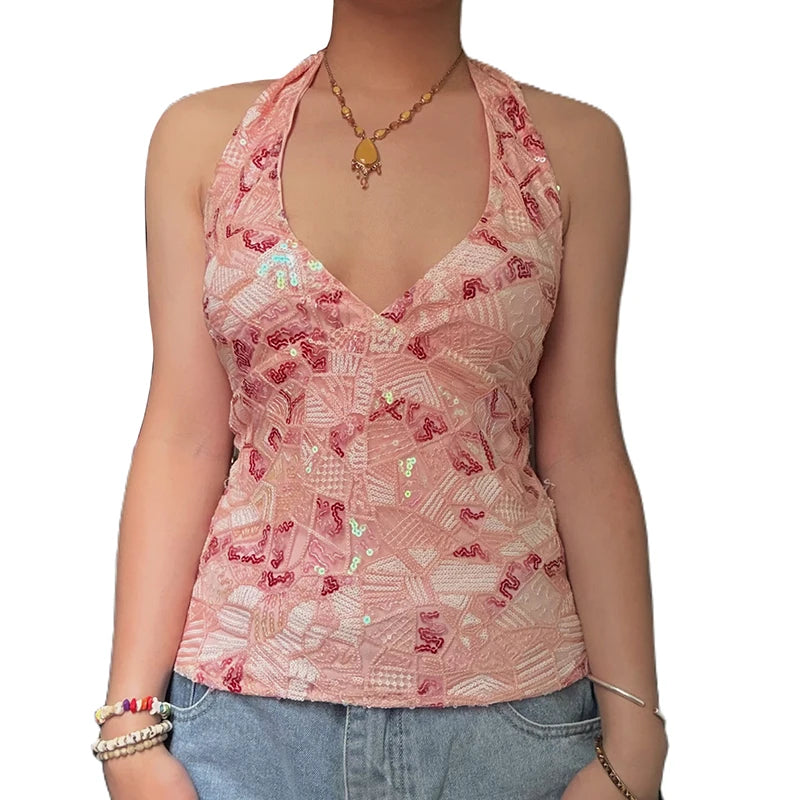 Boho Y2K Collection- Vintage Sequin Halter Top