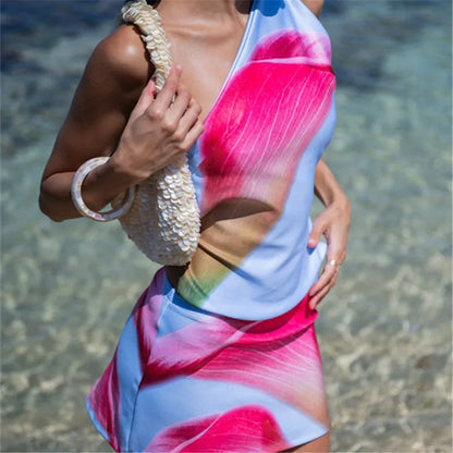 Boho Y2K Collection- One Shoulder Floral Mini Skirt Set