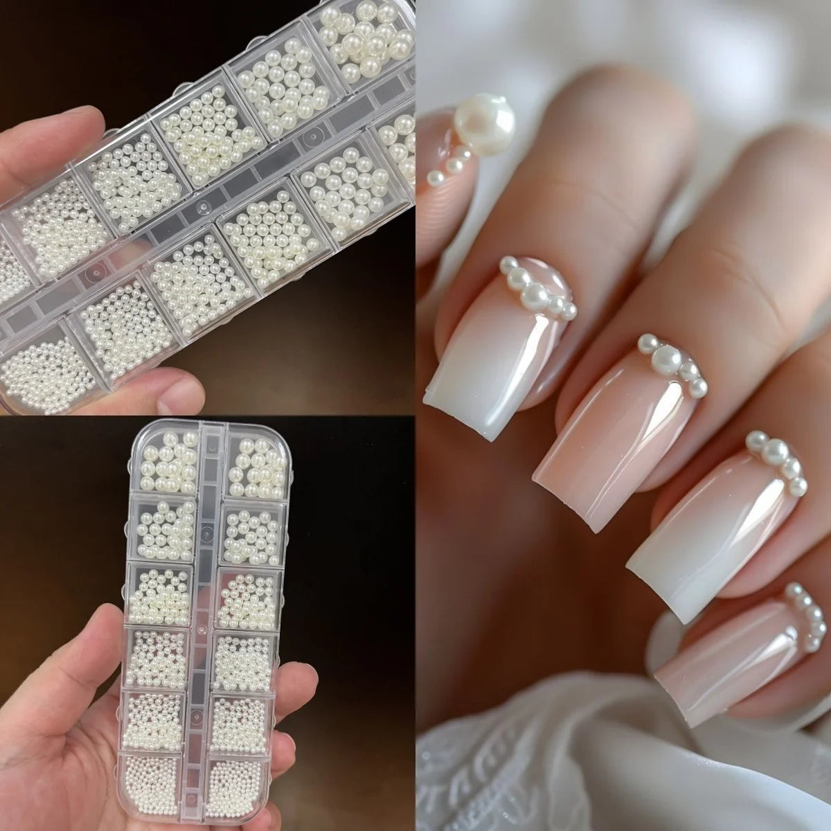 12-Grid Pearl Nail Rhinestones Kit