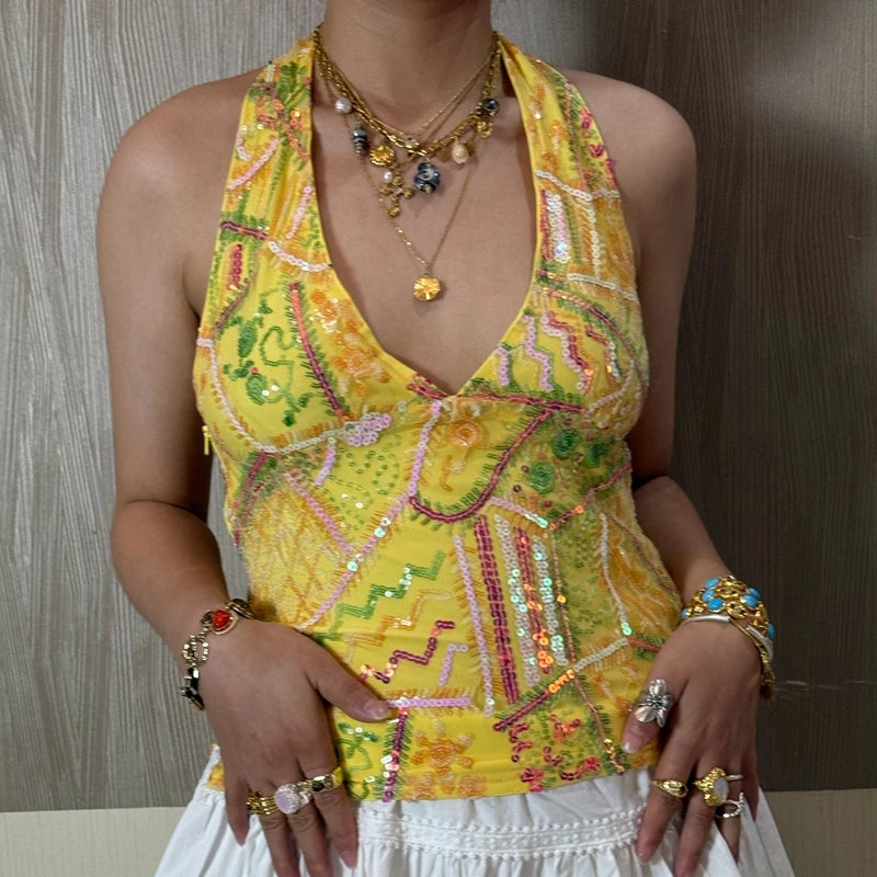 Boho Y2K Collection- Vintage Sequin Halter Top