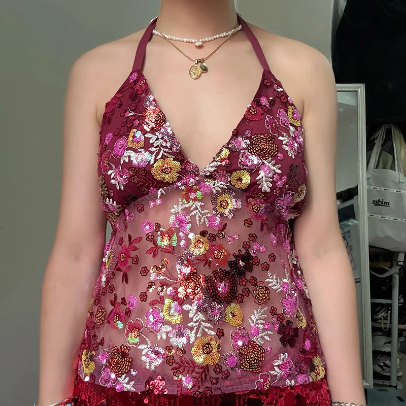 Boho Y2K Collection- Vintage Sequin Halter Top