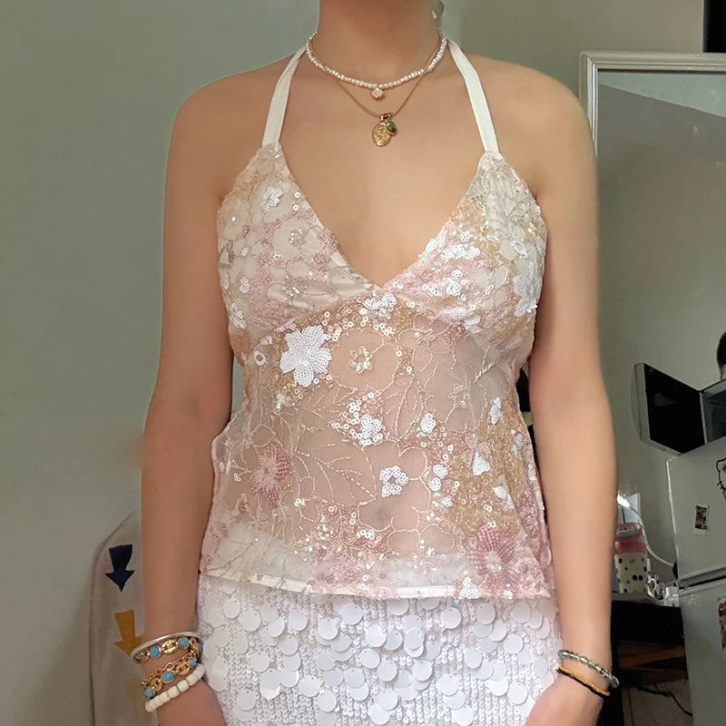 Boho Y2K Collection- Vintage Sequin Halter Top