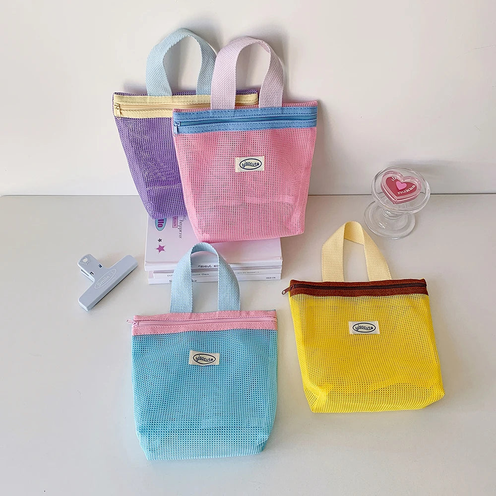 The Vibrant Mini Mesh Tote – Foldable Cosmetic & Beach Bag