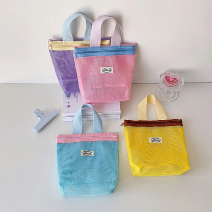 The Vibrant Mini Mesh Tote – Foldable Cosmetic & Beach Bag