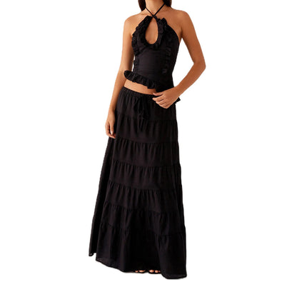 Boho Y2K Collection- Ruffle Halter Maxi Skirt Set