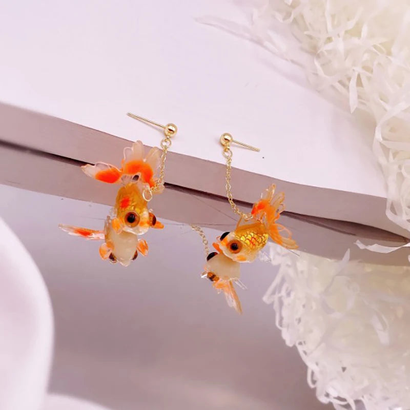 Goldfish Drop Earrings – Asymmetrical Resin Koi Design