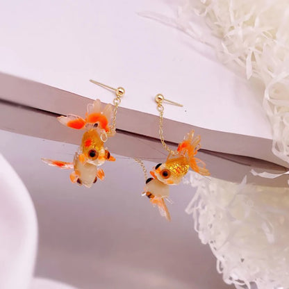 Goldfish Drop Earrings – Asymmetrical Resin Koi Design