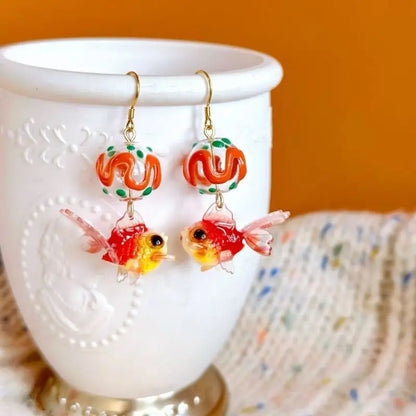 Goldfish Drop Earrings – Asymmetrical Resin Koi Design