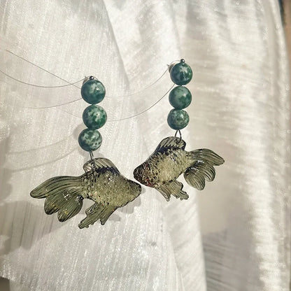 Goldfish Drop Earrings – Asymmetrical Resin Koi Design