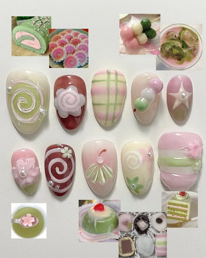 Strawberry Matcha Press-On Nails