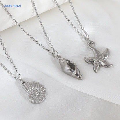 The Starfish & Shell Pendant Necklace – Trendy Stainless Steel Beach Jewelry