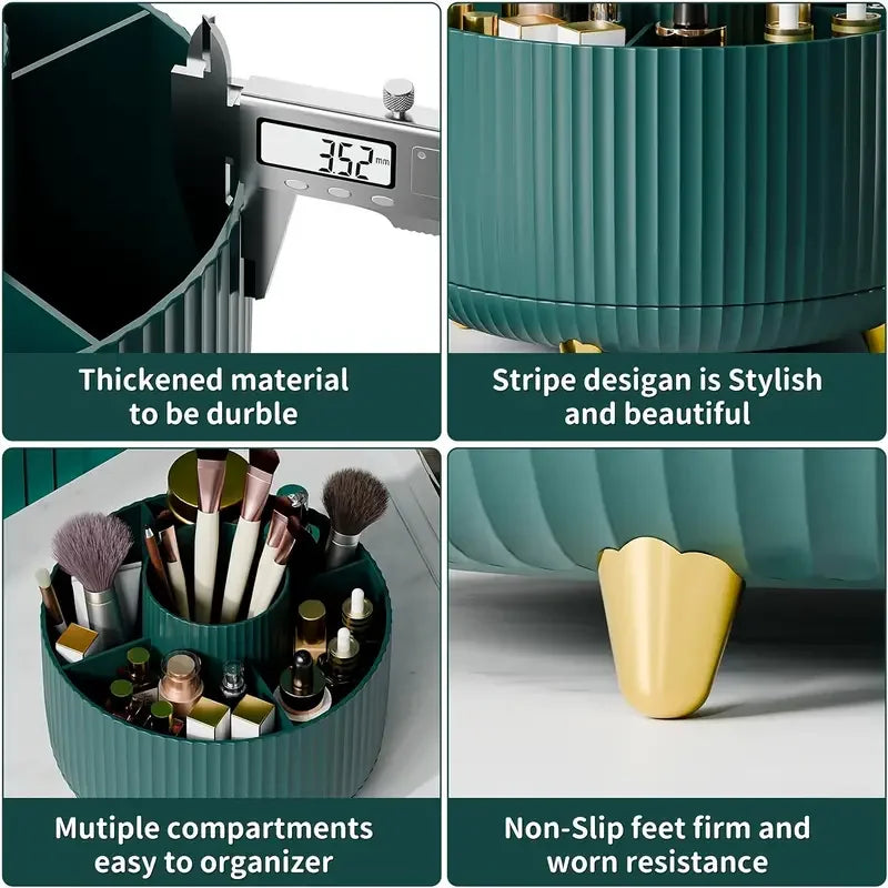 5 Slot Makeup Brushes Holder 360° Rotating Organizer Multi-Functional Desk Storage Cosmetics Storage for Vanity Desktop Bathroom