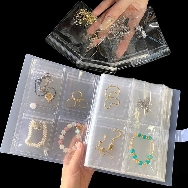 Anti-Oxidation Jewelry Storage Albums Desktop Drawer Organizer Boxestransparent Necklace Bracelet Ring Book Holder Jewelry Bag