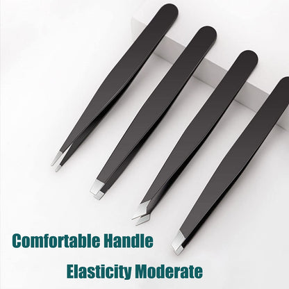 [4+1 Pieces] Tweezers Set with Travel Case, Great Precision Upgrade Professional Anti-Rust Alloy Tweezers for Women & Men, Multi-Purpose as Eyebrows Facial Hair Ingrown Hair Removal