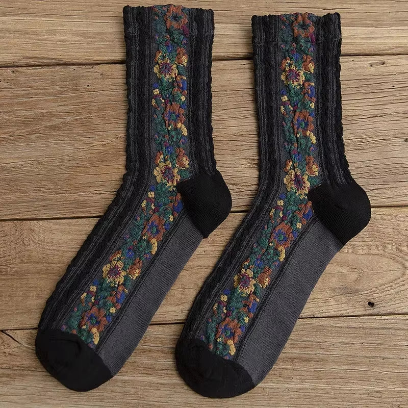 Women'S Socks Pure Cotton Flower Embroidery Medium Tube Socks Retro 2024 Trend Ethnic Style Spring Summer